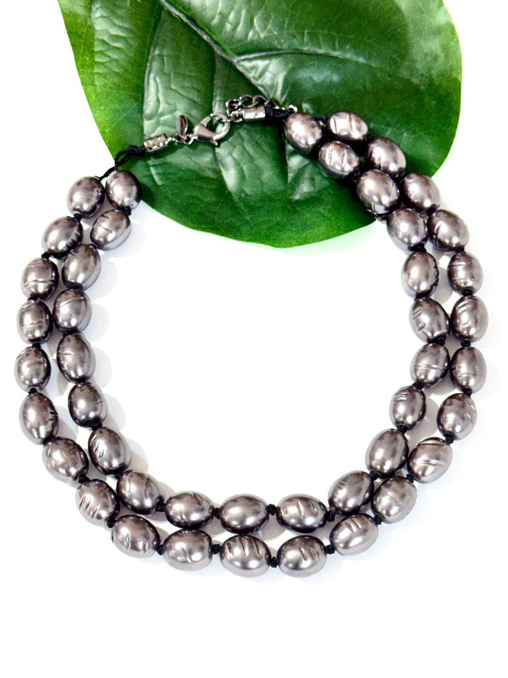 Chico’s Gray Faux Pearl Double Strand Statement Necklace NWOT